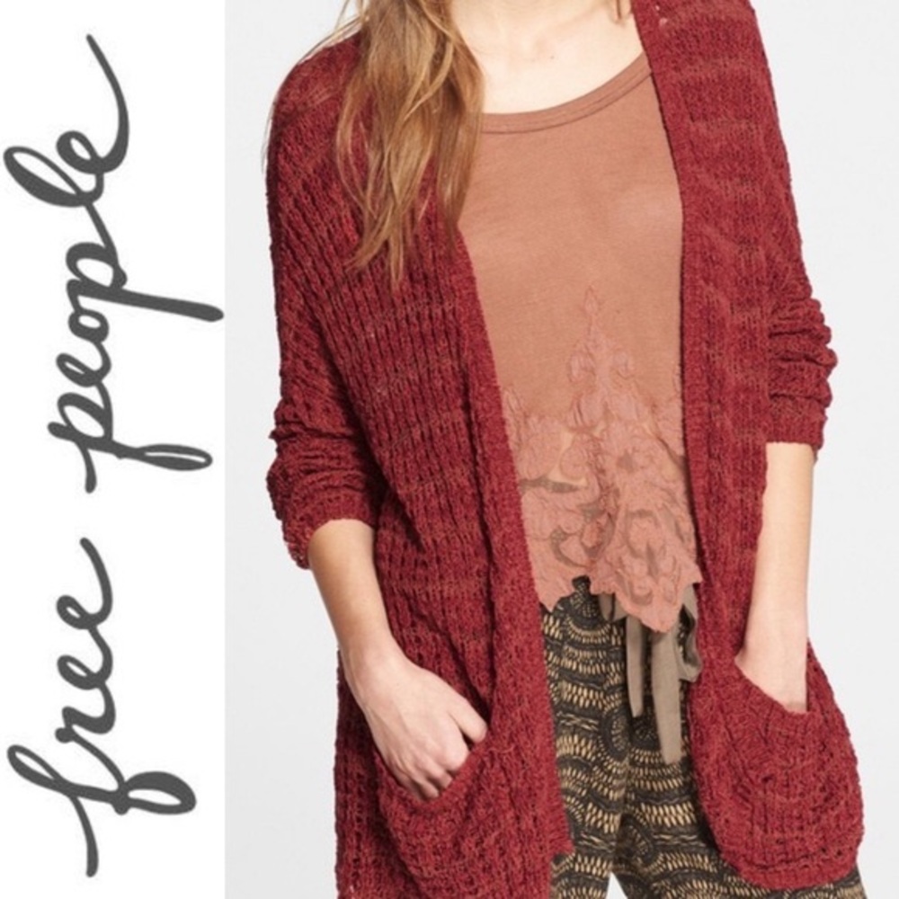 Free People burnt orange red knit cardigan